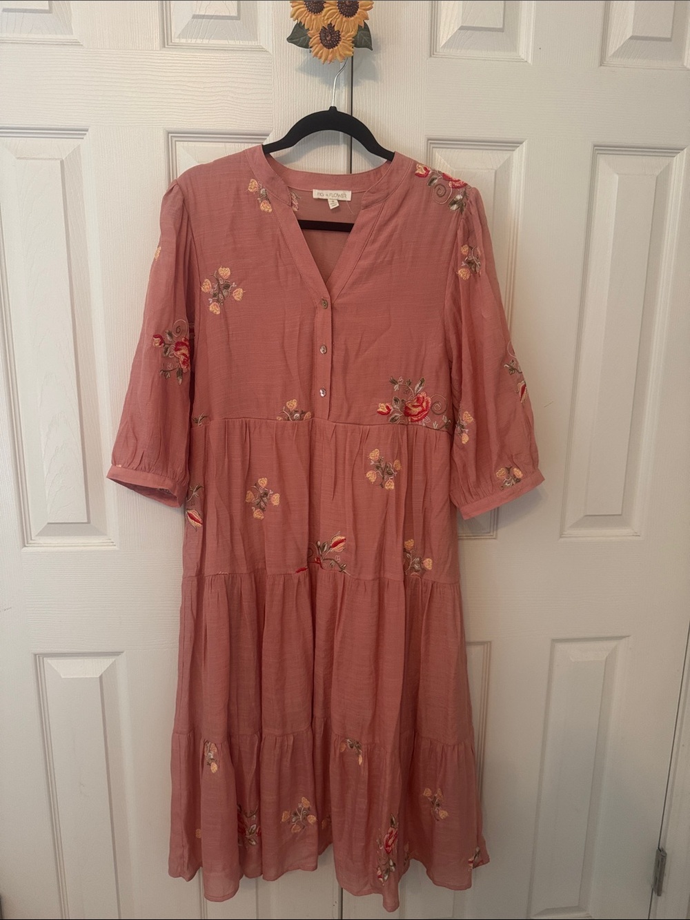 fig and flower Dusty Rose Embroidered Tiered Midi Dress